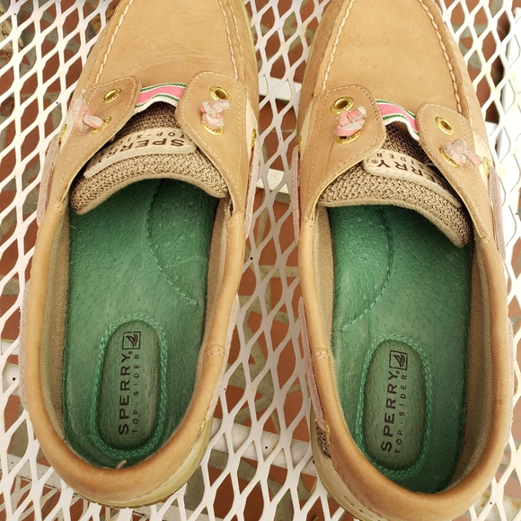 Like New Elastic Sperry Top-Siders Pink & Green 7M - Picture 6 of 8